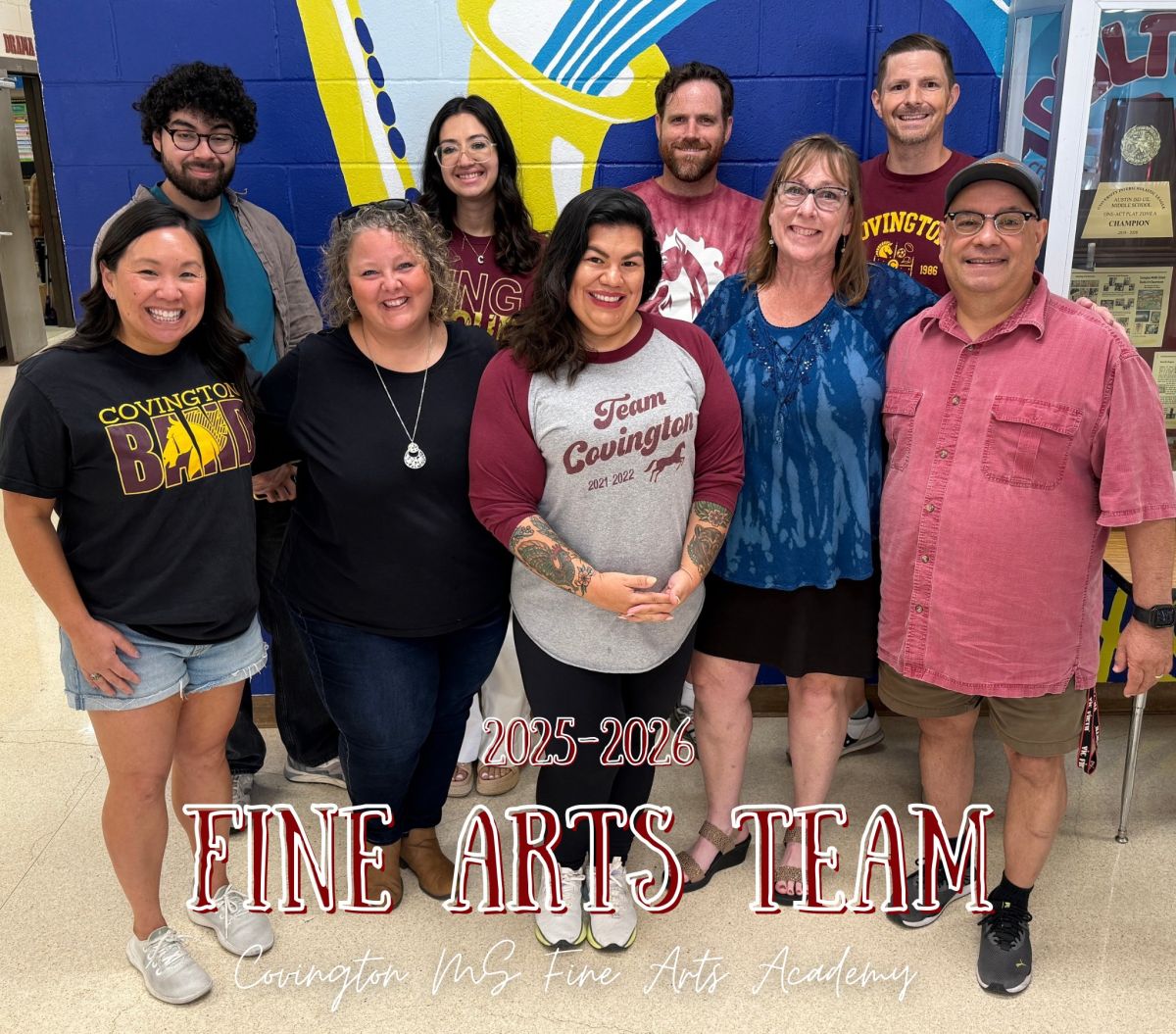 Back Row: Saul Hernandez-Trejo, Guitar; Micaela Campos, Choir; Jeffery Hall, Orchestra; Starr Taylor, Art Front Row: Ruth Lim, Band; Melissa LeBlanc, Dance; Erica Vallejo, Theatre; Dawn Piper, Art; Arnie Yanez, Band